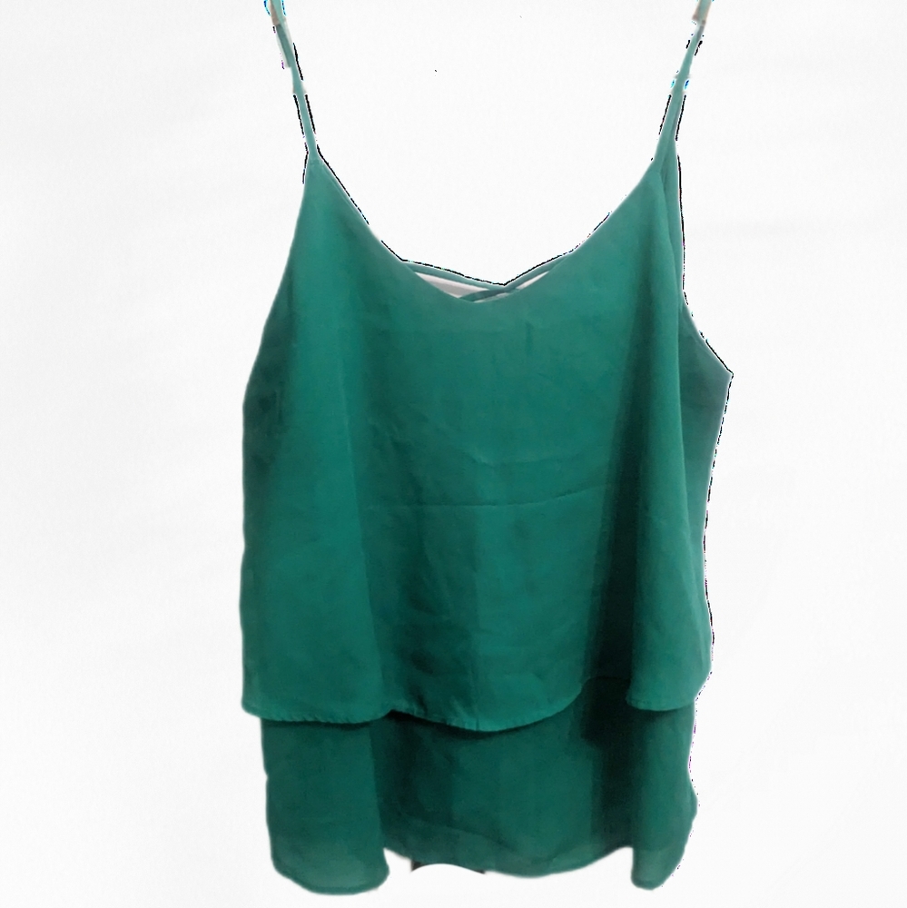ANNABELLA SUMMER TOP SZ. Large SEAFOAM MINT TIERED SPAHETTI STRAP V-NECK